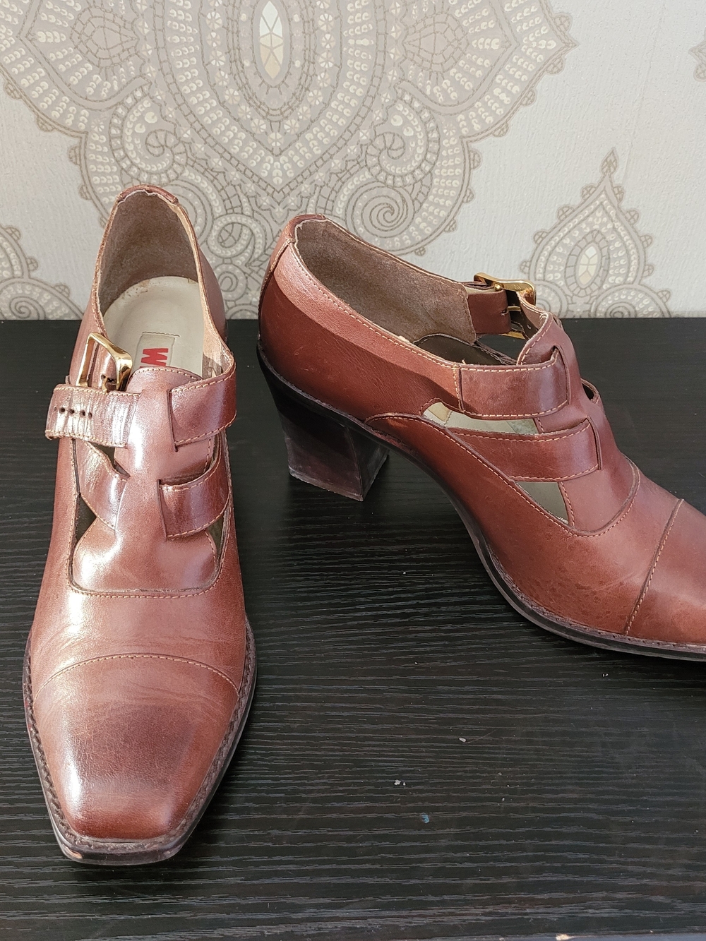 Classic Brown Leather Women's Heels with Buckle Detail